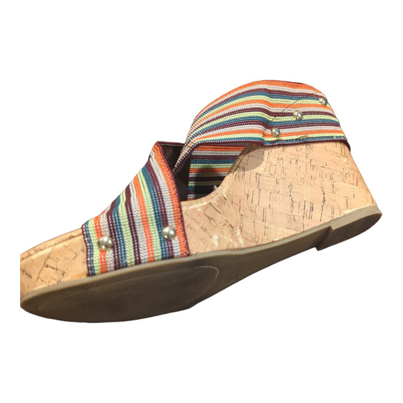 STEVE MADDEN GIRL  Fabric Criss Cross Cork Heel Wedge Platform Sz 10 - Picture 5 of 12
